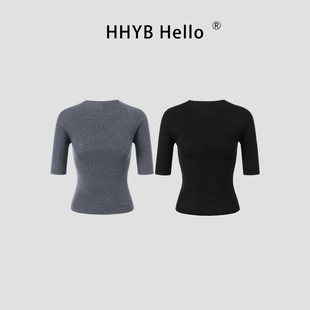 针织衫 HHYB别来无恙 上衣女2025气质圆领五分袖 中袖 M965 简约修身