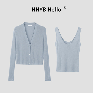 HHYB别来无恙 圆领吊带针织背心V领长袖针织套装QM1162+QM1155