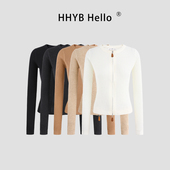 HHYB别来无恙 复古皮牌拉链宽松针织开衫 小外套春秋百搭上衣M1483