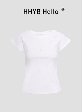 HHYB别来无恙 正肩圆领插肩短袖T恤2025新款纯欲修身上衣女250195