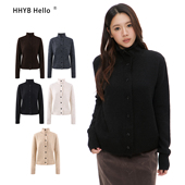 毛衣开衫 HHYB别来无恙 排扣设计感卷边高领针织2025新款 女M1449