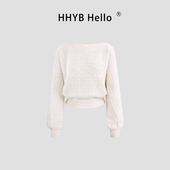 HHYB别来无恙 百搭毛衣女M1625 针织上衣秋冬短款 韩系蝙蝠袖 长袖