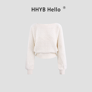 HHYB别来无恙 韩系蝙蝠袖长袖针织上衣秋冬短款百搭毛衣女M1625