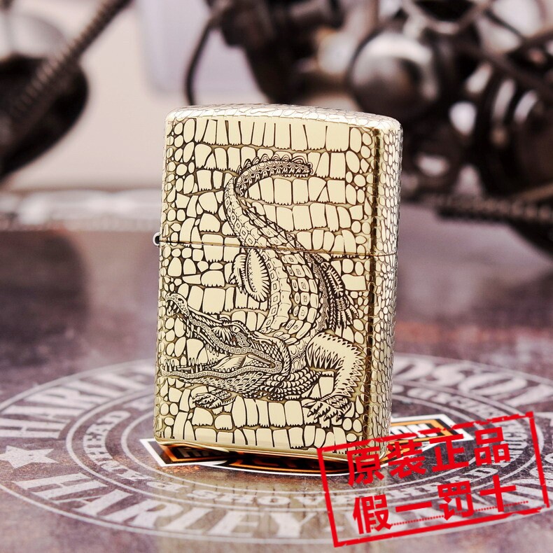 原装正品ZIPPO芝宝打火机 204b/168盔甲村通五面环绕精雕 鳄鱼