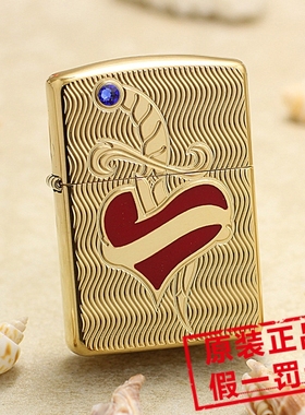 正品ZIPPO芝宝防风打火机美版49303盔甲金色镜面雕刻水波纹心与剑