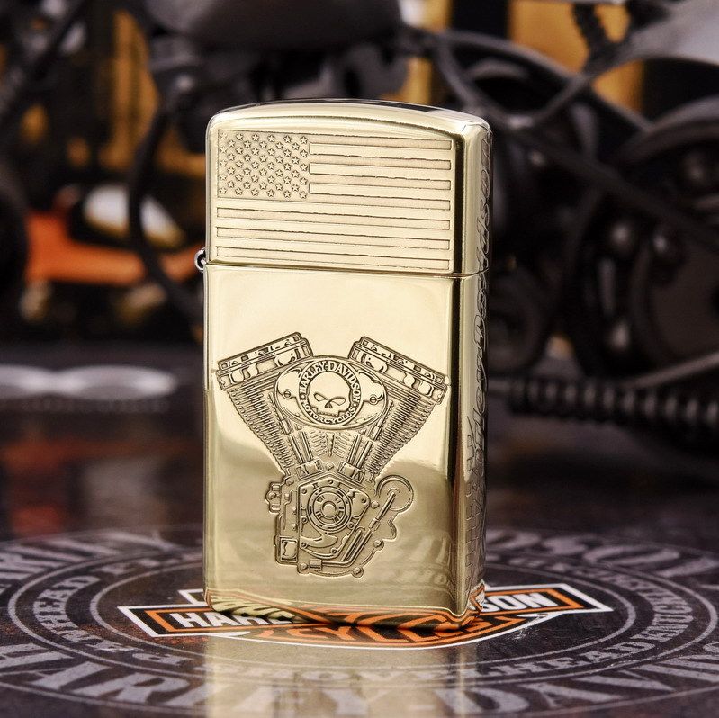 美国原装正品ZIPPO防风打火机DIY纤巧女士纯铜窄机哈雷死神发动机