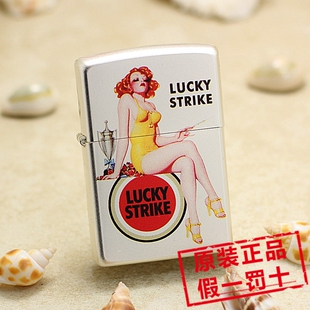 正品ZIPPO芝宝防风打火机 镀银彩印 好彩女郎黄衣美女 水晶盒包装