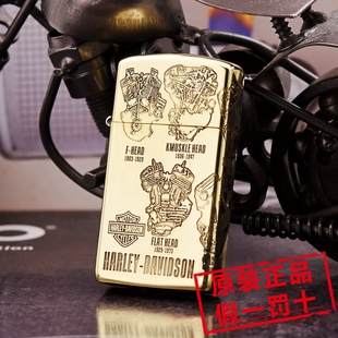 正品ZIPPO防风打火机DIY纤巧女士纯铜窄机HD哈雷戴维森历代发动机
