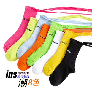 彩色绑带袜子女中筒袜ins潮长袜女士运动瑜伽袜潮袜日系jk小腿袜