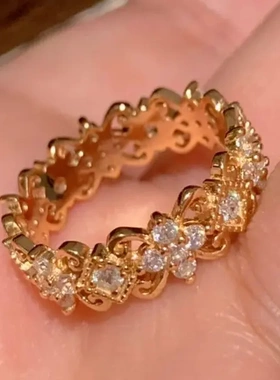 古法闪钻鸢尾花戒指女轻奢高级感