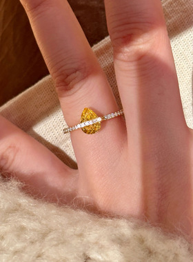 格调小红书爆款精美小众水滴黄钻耳钉精致高级设计感百搭女食指戒