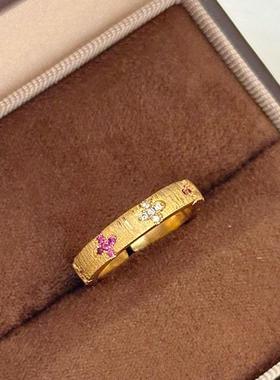 小红书爆款拉丝四叶草闪钻戒指