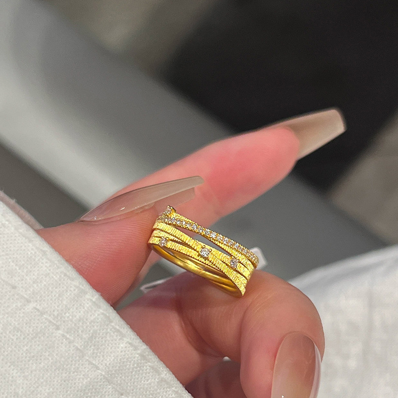 多层细闪戒指宽口素圈食指戒