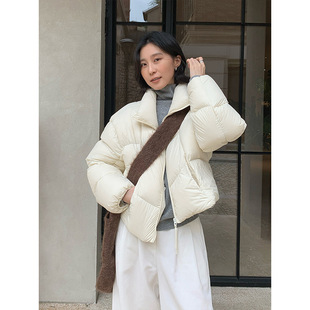 THEMIND短款泡芙羽绒服外套女2025冬装新国标90白鸭绒面包服