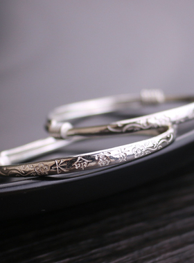 S999足银儿童手镯一对祝福百日礼物 宝宝手镯 童镯纯银手工