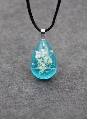 包邮原创森系蓝透夜光滴胶干花