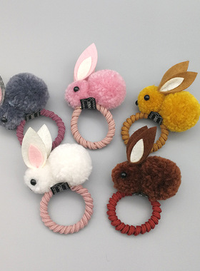 韩版小可爱毛毡立体小兔子毛绒兔耳朵发夹秋冬发圈女头绳儿童发饰
