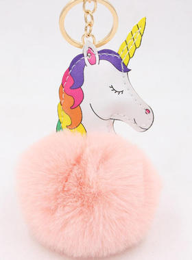 独角兽毛绒包包挂件 pu仿真毛独角兽钥匙链女士钱包配饰礼品挂饰