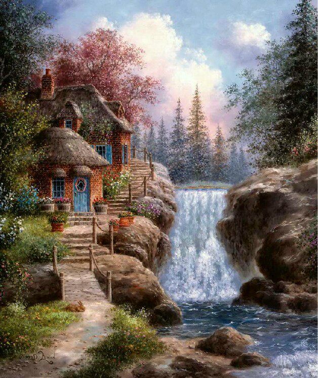 新款印花法国正品dmc十字绣风景 名画 油画 田园美景瀑布