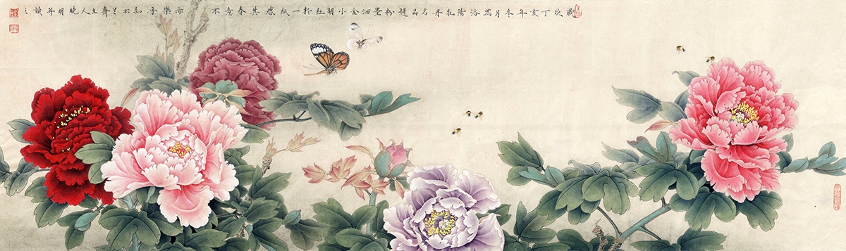 新款印花法国正品DMC十字绣 客厅画 花卉 牡丹国色蝶舞花香