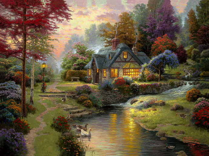 新款印花新款法国正品dmc十字绣 名画 风景油画 梦幻小屋