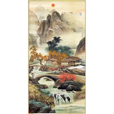 新款正品招财竖版福地十字绣印花
