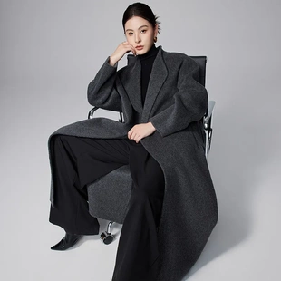 专柜品质ow慵懒风浴袍双面羊绒大衣2024秋冬系带加长款 羊毛大衣女