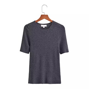 女士短袖 女宽松显瘦百搭针织T恤 圆领纯色针织衫