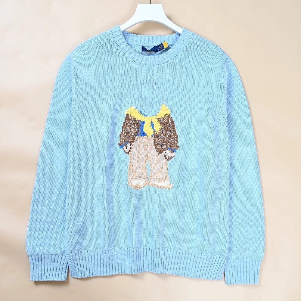 美国单  女士卡通图案粗针棉线圆领长袖针织毛衣