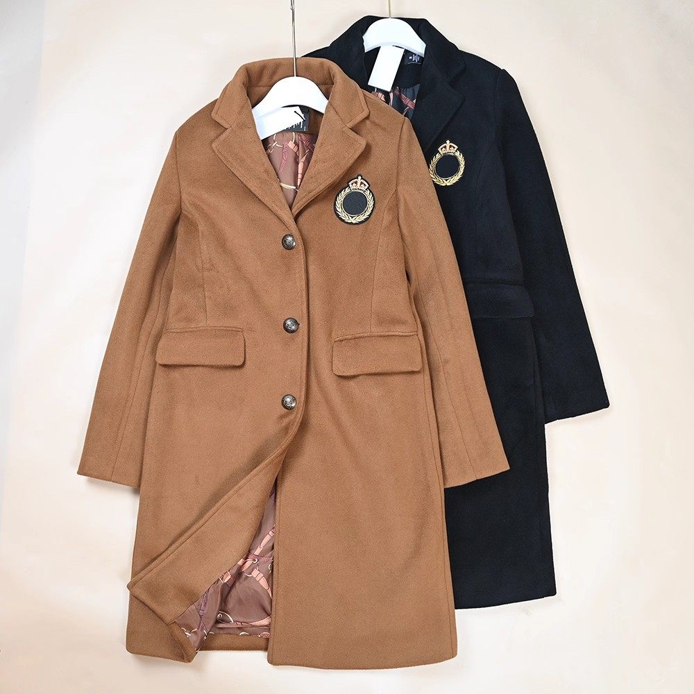 美国单  女士羊毛混纺单排扣中长款气质百搭羊毛大衣外套