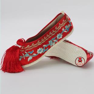 戏曲演出小旦花旦古装青衣古风传统彩鞋 千层底平底小梅花绣花鞋