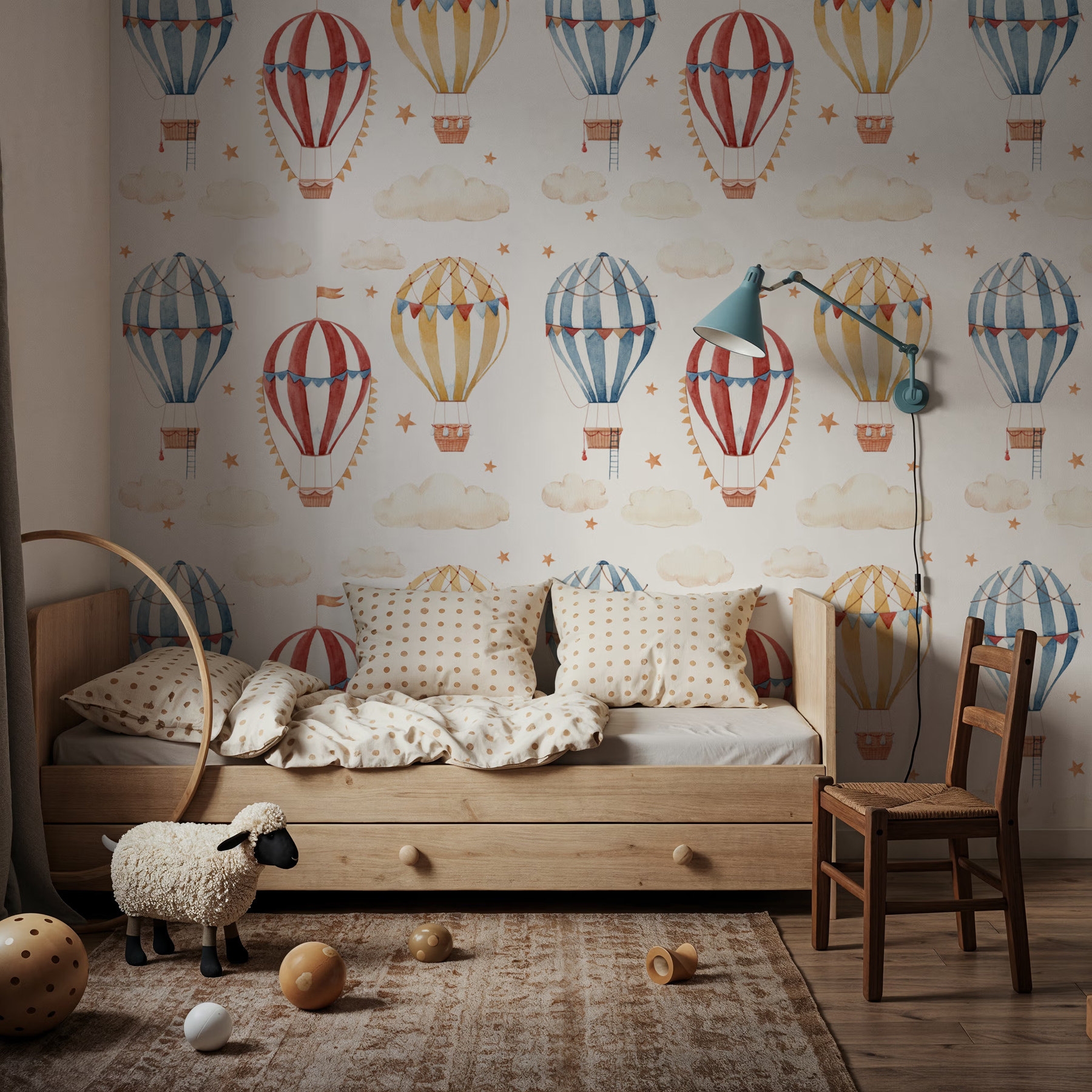 异想天开的气球梦境 儿童房个性环保木纤维壁纸 背景墙壁纸