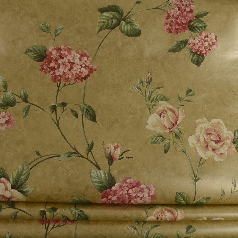 现货 美国原装进口壁纸美式乡村 复古黄田园植物古典环保纯纸墙纸