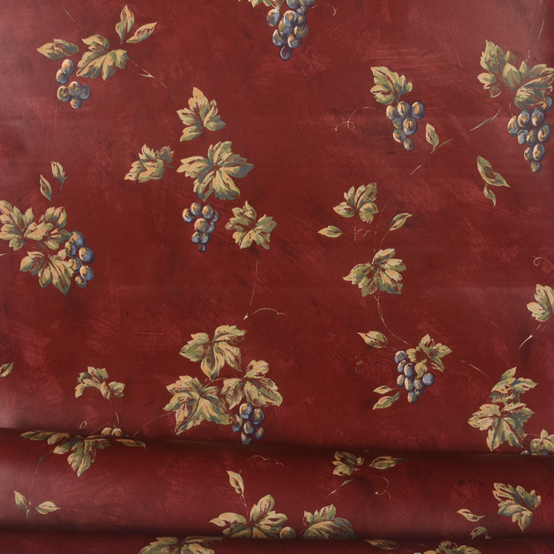 现货 美国原装进口壁纸 美式做旧 红色系葡萄叶 古典环保纯纸墙纸
