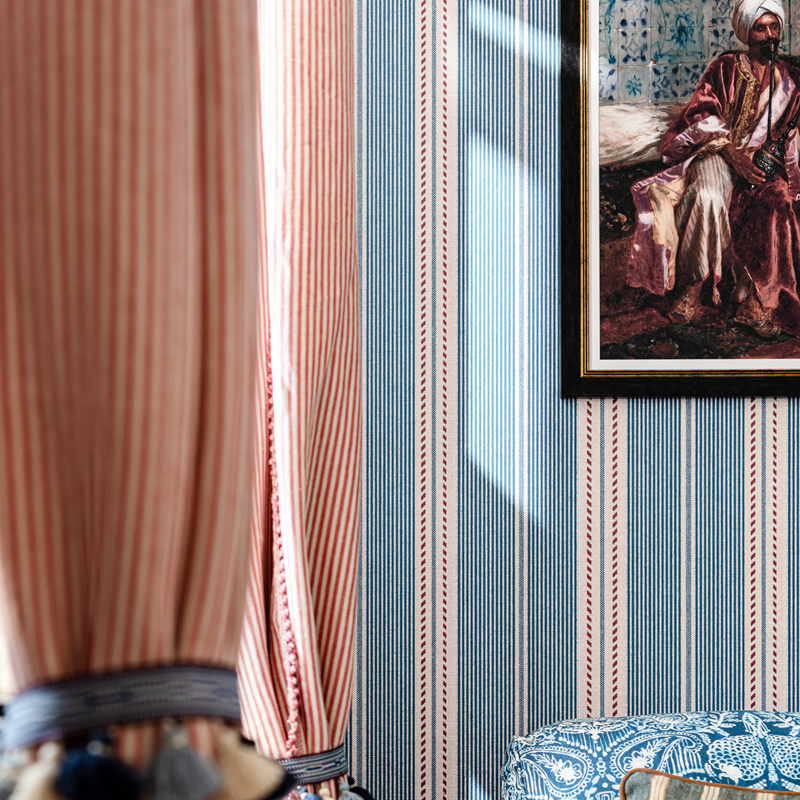 美国进口壁纸 BERBER STRIPES Blue Wallpaper 条纹 无纺布 墙纸