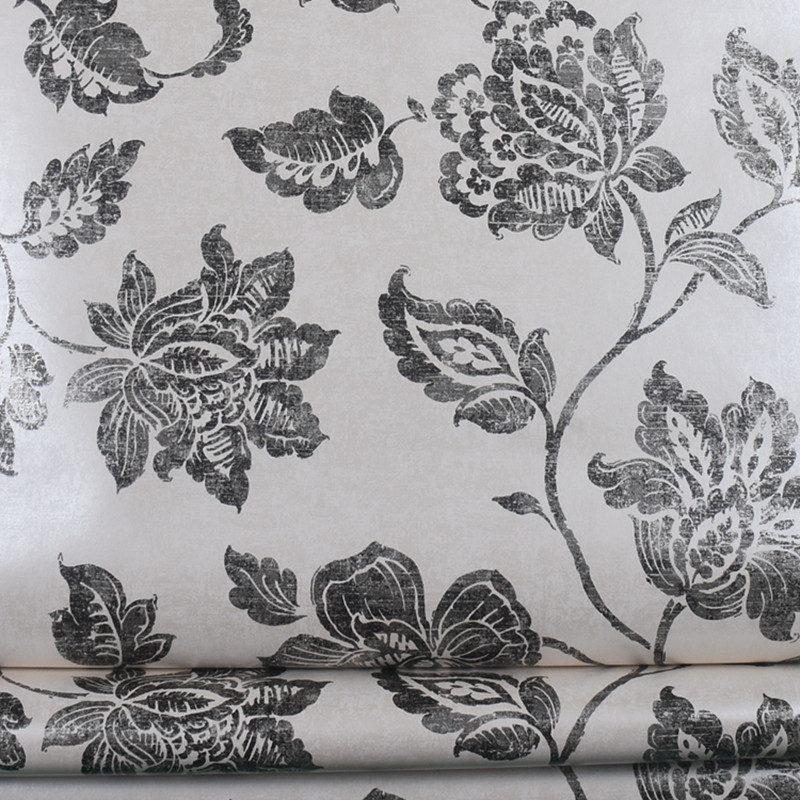 现货 英国原装进口壁纸 美式莨苕叶黑色 卧室背景墙环保纯纸墙纸