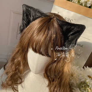 Lolita 搭配女仆暗黑万圣节cos 手作猫耳黑色仿真发夹 HeyCat