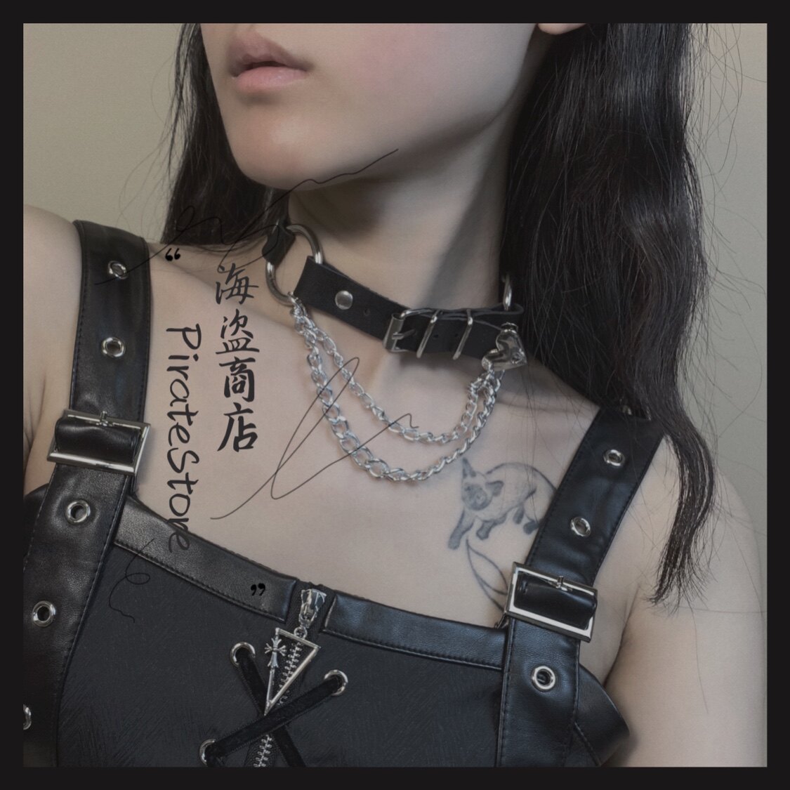 束缚 甜酷金属爱心皮带锁链choker暗黑哥特腿环lolita不良jk蹦迪