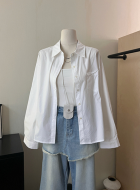 THENCE韩系简约纯色设计感宽松长袖衬衣女春夏季新款百搭棉料衬衫