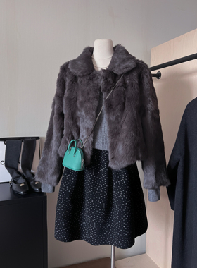THENCE“miss兔”韩系简约翻领兔毛皮草女秋冬毛毛外套上衣千金风
