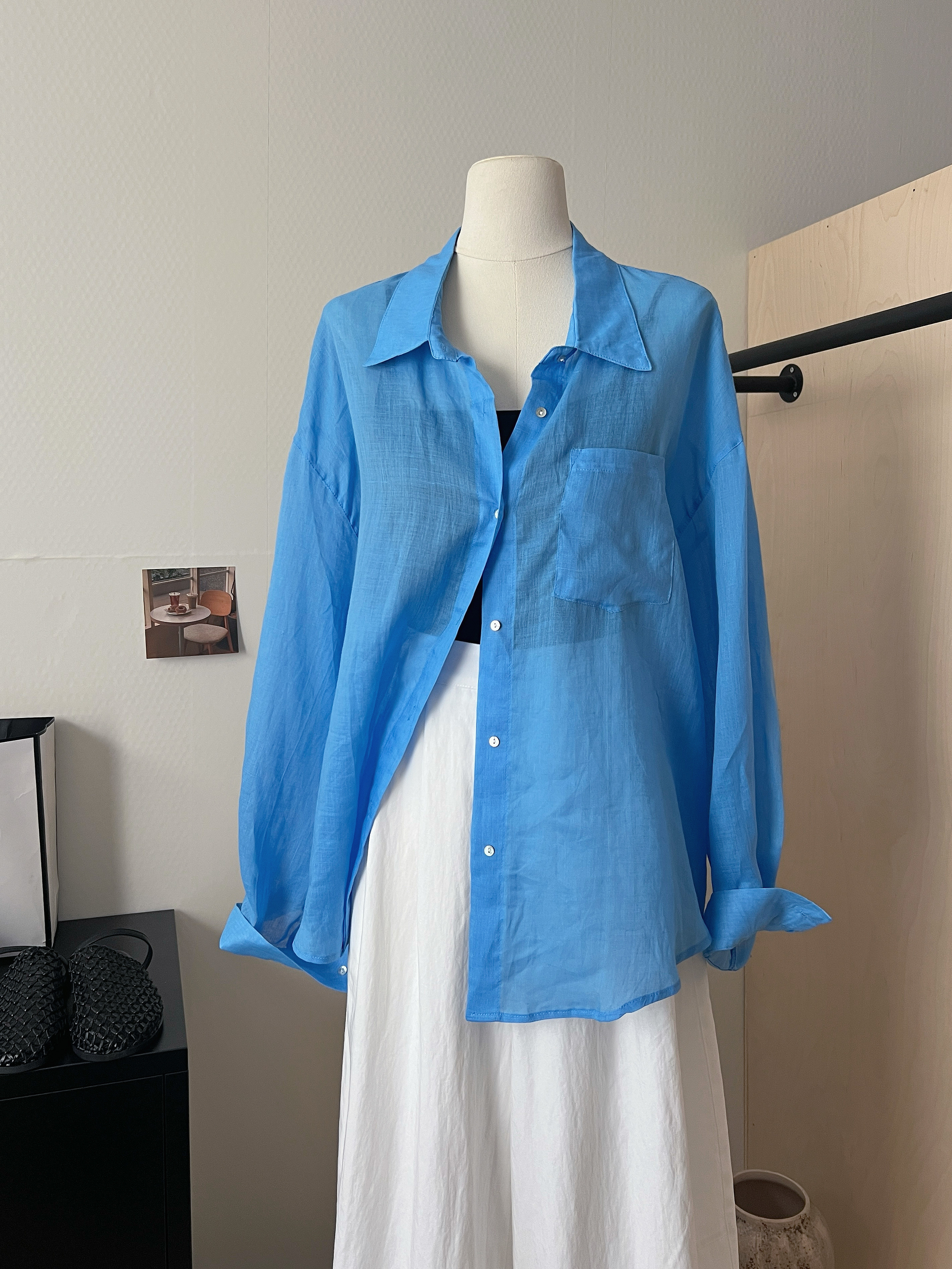 THENCE&ldquo;夏日海蓝&rdquo;韩系简约长袖苎麻衬衫轻薄2026夏季宽松衬衣女