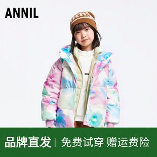 安奈儿童装女童短款羽绒服冬休闲迷彩保暖防风弹力宽松