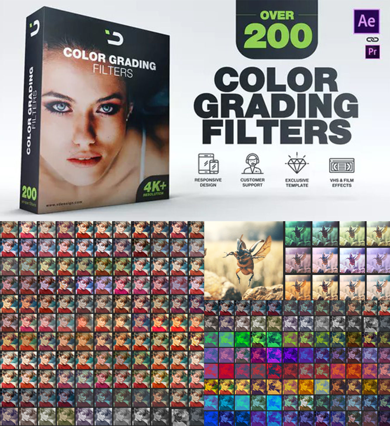 AE调色模板-200组视频图片滤镜调色预设效果