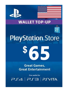 65 dollars PSN card 美服PS PLUS充值卡 $65 PS5/PS4 Code USA