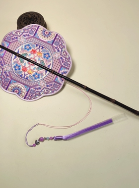 可旋转折叠织锦缎紫竹腰扇