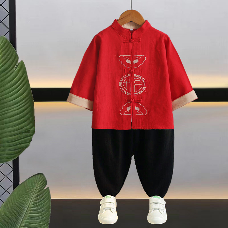 薄春秋男童女童刺绣儿童汉服
