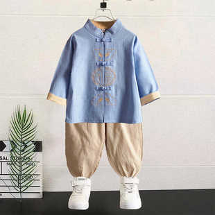 儿童古装汉服男童唐装宝宝周岁生日礼服开学节日学校活动礼服棉麻