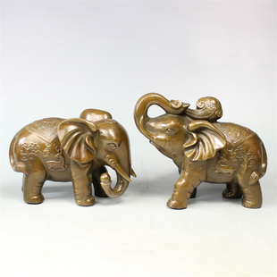 古香苑铜象摆件一对吸水大象客厅酒柜家居乔迁办公室店铺工艺礼品
