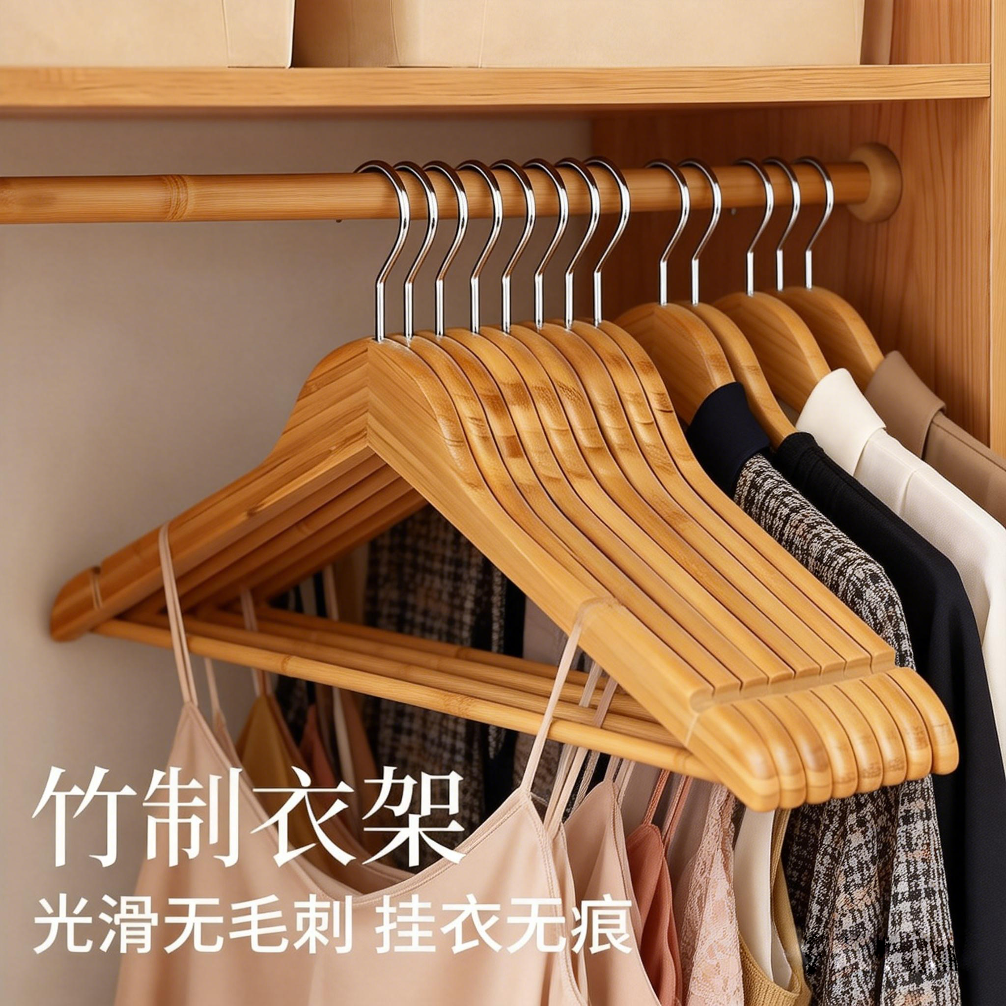 竹制衣架家用无痕防滑防霉环保竹