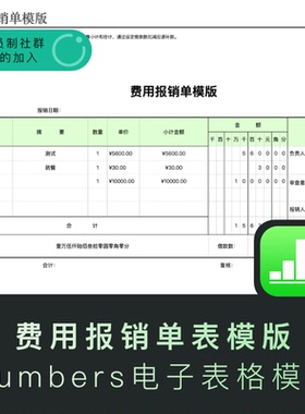 苹果系统 Numbers 电子表格表模版费用报销单表格模版iPhone IPad